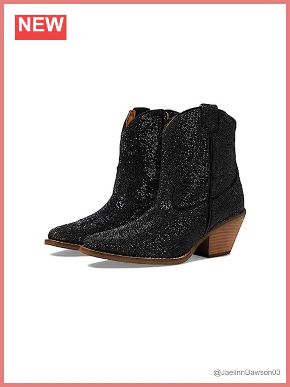 Faux Leather Rhinestone Cowgirl Almond Toe Ankle Bootie